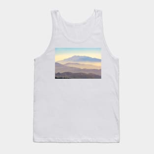 Mountain layers rising to distant peak through hazy light and different color bands. Tank Top